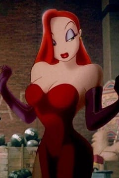 Jessica Rabbit, a voluptuous red-haired human in a red dress.